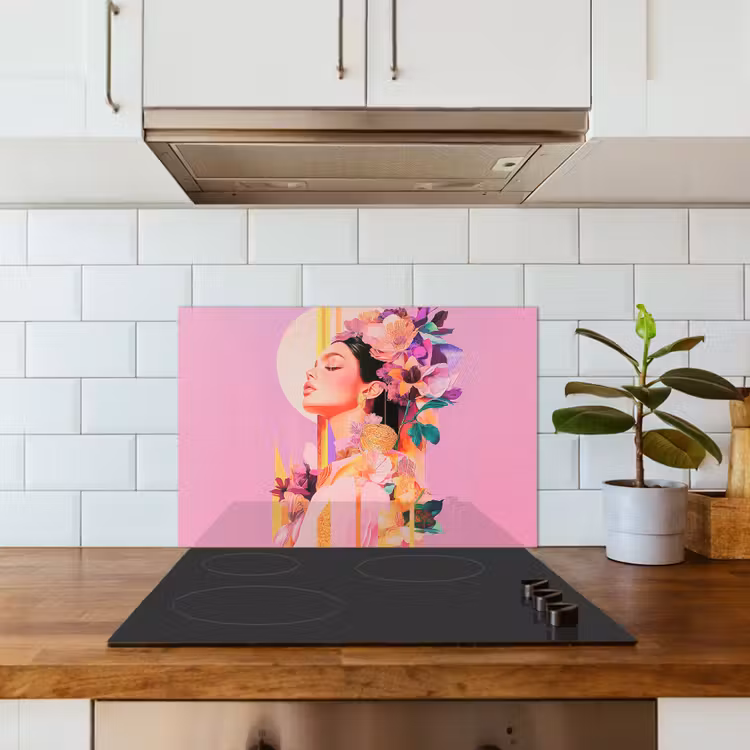 Vrouw - Bloemen - Paars - Abstract keuken achterwand spatscherm klein -sfeer2
