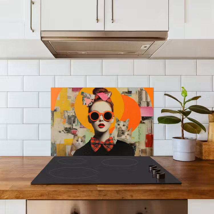 Vrouw - Bril - Strik - Retro keuken achterwand spatscherm klein -sfeer2