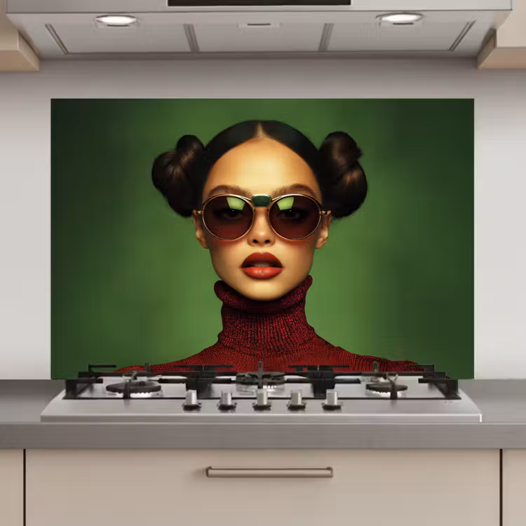 Vrouw - Groen - Bril - Aesthetic - Modern keuken achterwand spatscherm klein -3d_website