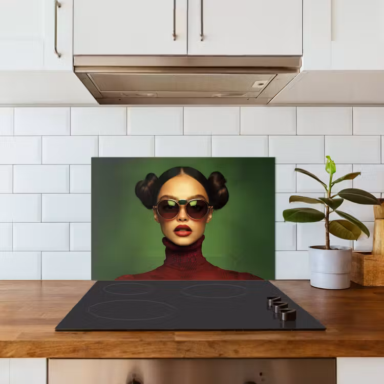 Vrouw - Groen - Bril - Aesthetic - Modern keuken achterwand spatscherm klein -sfeer2