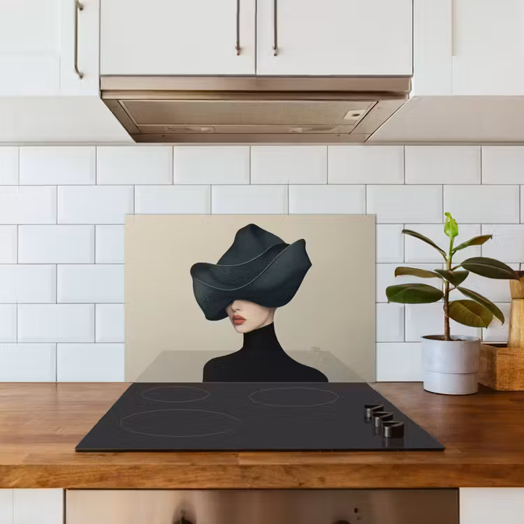 Vrouw - Groen - Hoed keuken achterwand spatscherm klein -sfeer2
