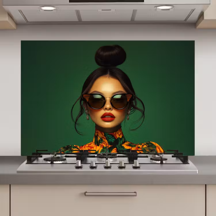 Vrouw - Groen - Modern - Bril - Abstract keuken achterwand spatscherm klein -3d_website