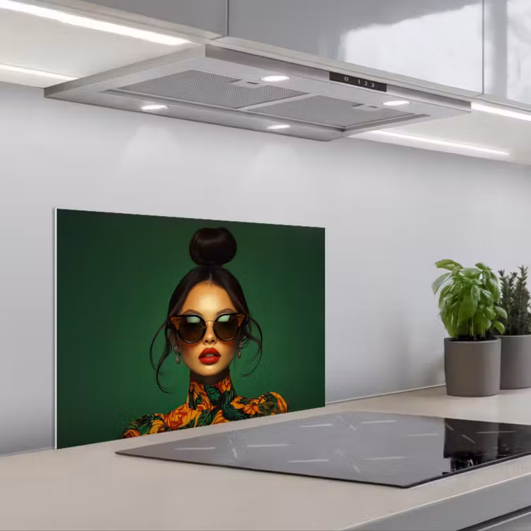 Vrouw - Groen - Modern - Bril - Abstract keuken achterwand spatscherm klein -3d_schuin