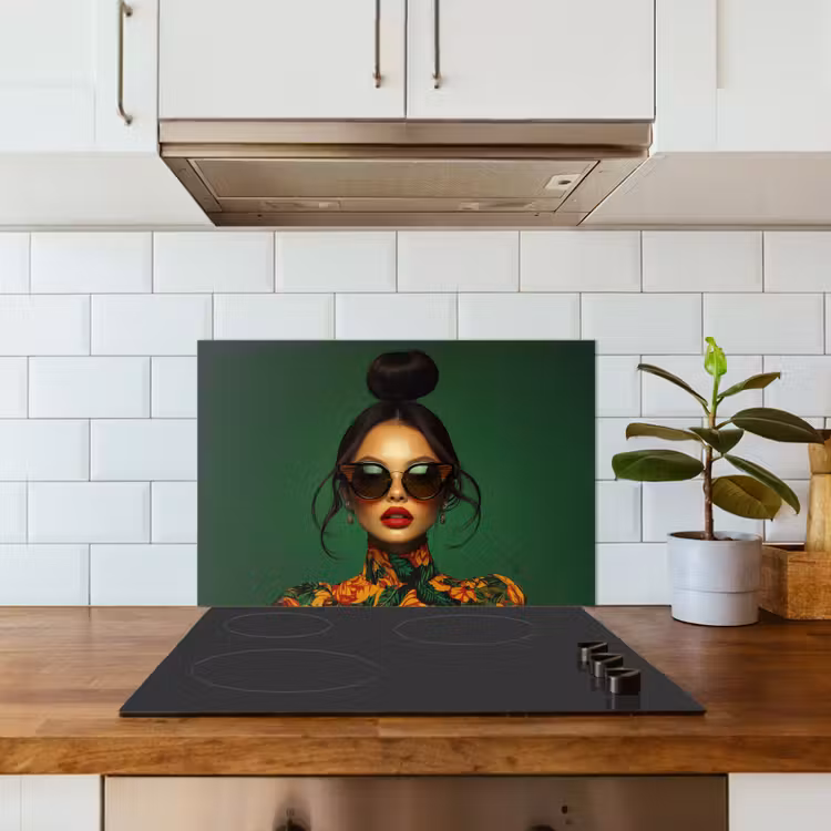 Vrouw - Groen - Modern - Bril - Abstract keuken achterwand spatscherm klein -sfeer2