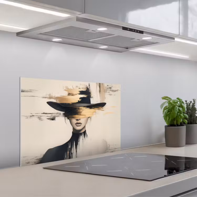 Vrouw - Hoed - Verf keuken achterwand spatscherm klein -3d_schuin