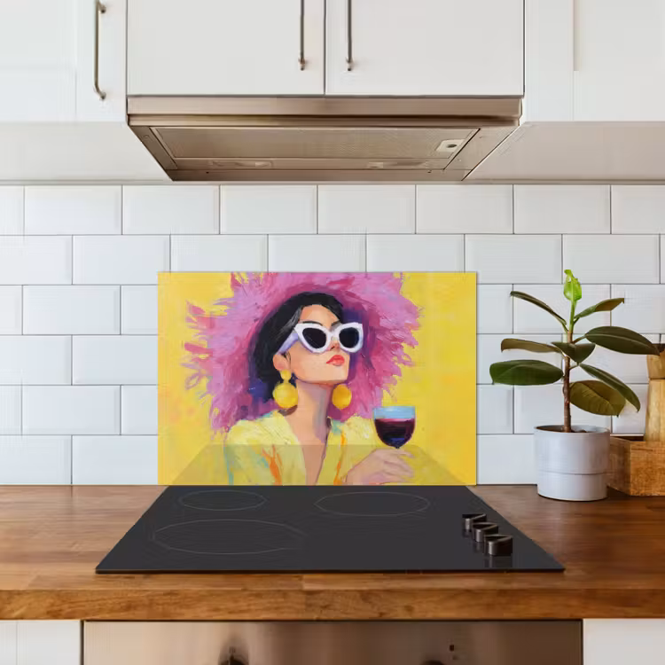 Vrouw - Hoed - Paars - Wijn keuken achterwand spatscherm klein -sfeer2