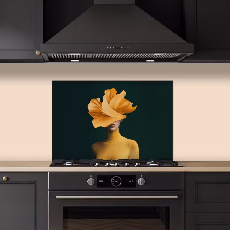 Vrouw - Hoed - Geel keuken achterwand spatscherm klein -sfeer1