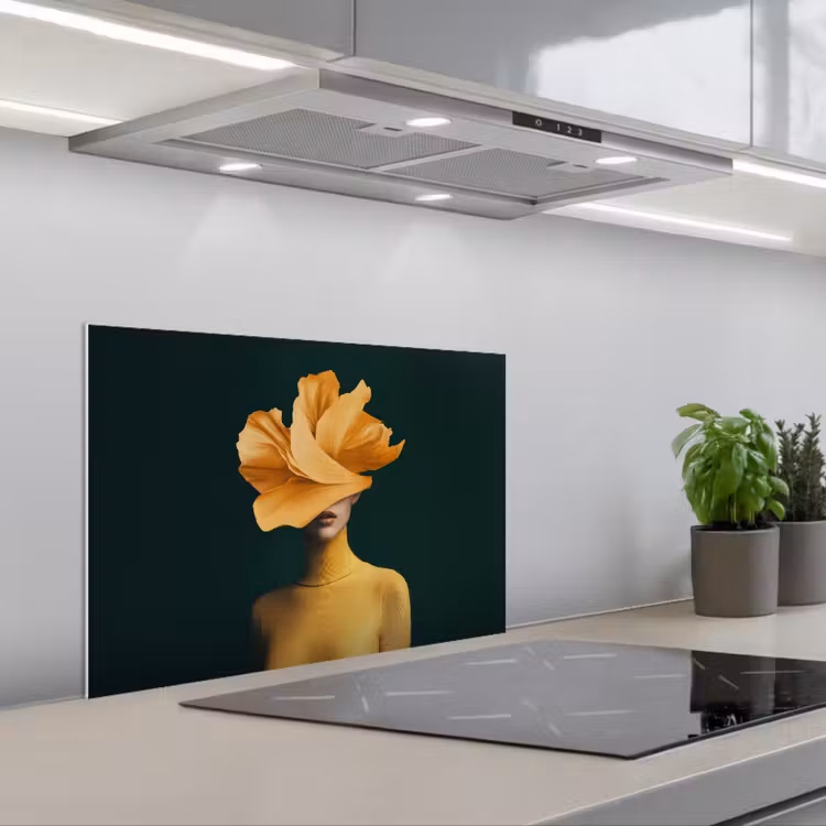 Vrouw - Hoed - Geel keuken achterwand spatscherm klein -3d_schuin