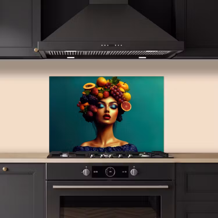 Vrouw - Hoodtooi - Tropisch - Fruit - Druiven keuken achterwand spatscherm klein -sfeer1
