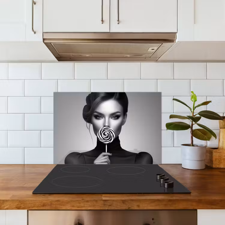 Vrouw - Lolly - Zwart keuken achterwand spatscherm klein -sfeer2