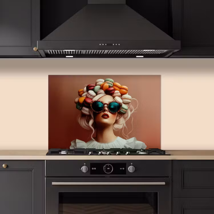 Vrouw - Macarons - Bril keuken achterwand spatscherm klein -sfeer1