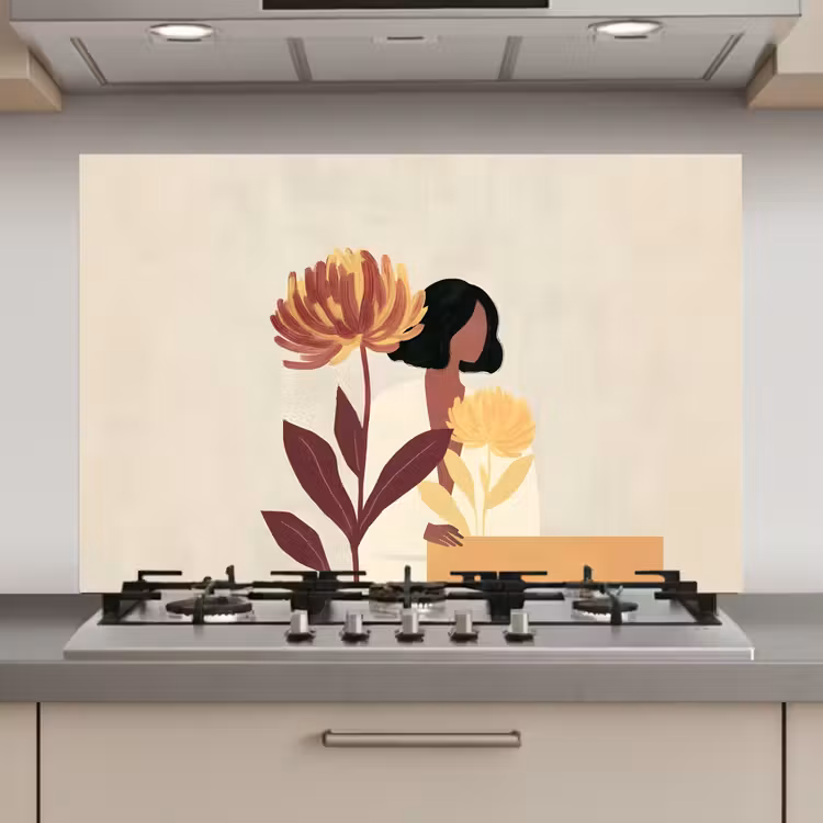 Vrouw - Minimalistisch - Bloem keuken achterwand spatscherm klein -3d_website
