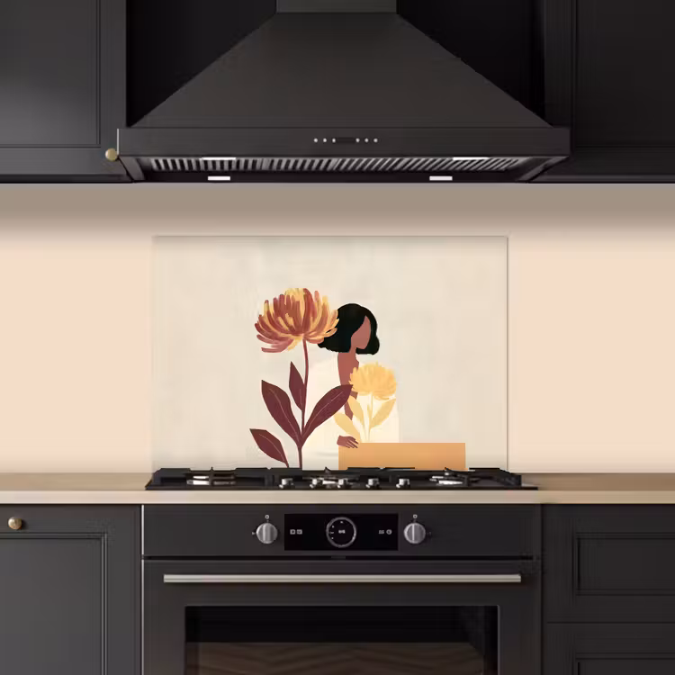 Vrouw - Minimalistisch - Bloem keuken achterwand spatscherm klein -sfeer1