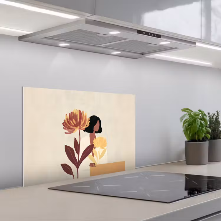 Vrouw - Minimalistisch - Bloem keuken achterwand spatscherm klein -3d_schuin