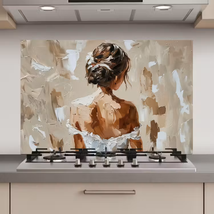 Vrouw - Verf - Abstract - Beige - Modern keuken achterwand spatscherm klein -3d_website