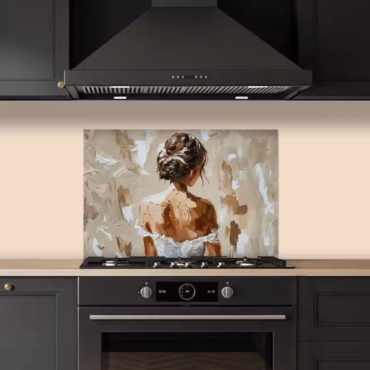Vrouw - Verf - Abstract - Beige - Modern keuken achterwand spatscherm klein -sfeer1