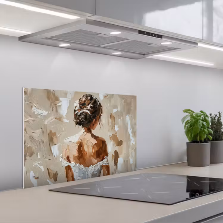 Vrouw - Verf - Abstract - Beige - Modern keuken achterwand spatscherm klein -3d_schuin