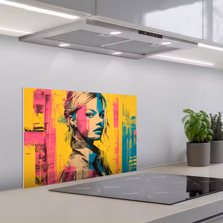 Vrouw - Verfstrepen - Gekleurd keuken achterwand spatscherm klein -3d_schuin
