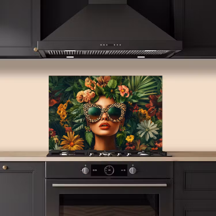 Vrouw - Panterprint - Jungle - Natuur - Luxe keuken achterwand spatscherm klein -sfeer1