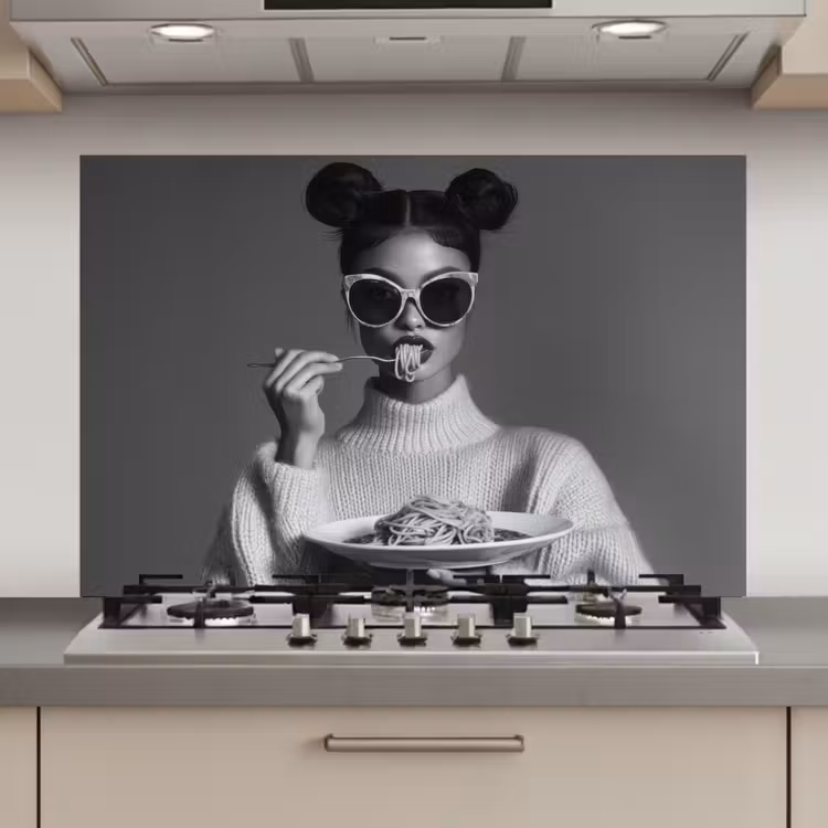 Vrouw - Pasta - Zonnebril keuken achterwand spatscherm klein -3d_website