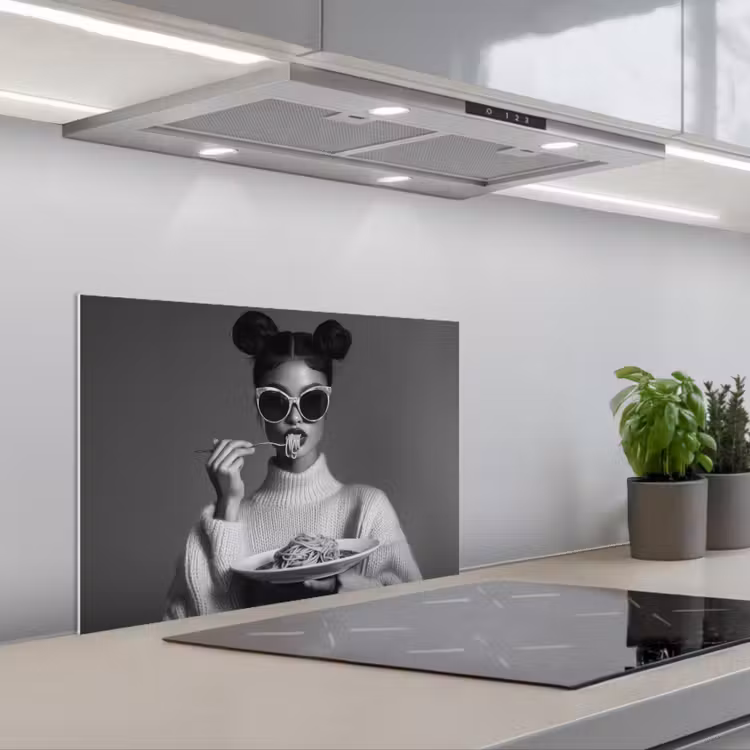 Vrouw - Pasta - Zonnebril keuken achterwand spatscherm klein -3d_schuin