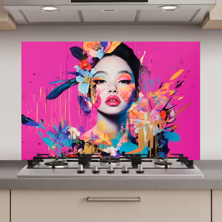 Vrouw - Portret - Abstract - Paars keuken achterwand spatscherm klein -3d_website