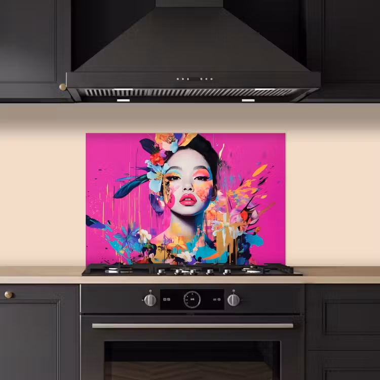 Vrouw - Portret - Abstract - Paars keuken achterwand spatscherm klein -sfeer1