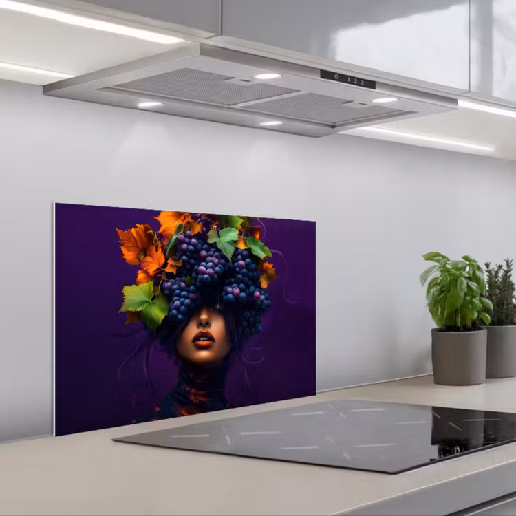 Vrouw - Paars - Druiven keuken achterwand spatscherm klein -3d_schuin