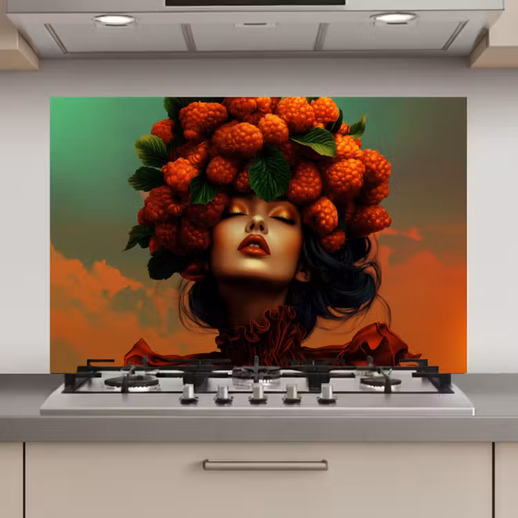 Vrouw - Frambozen - Bladeren keuken achterwand spatscherm klein -3d_website