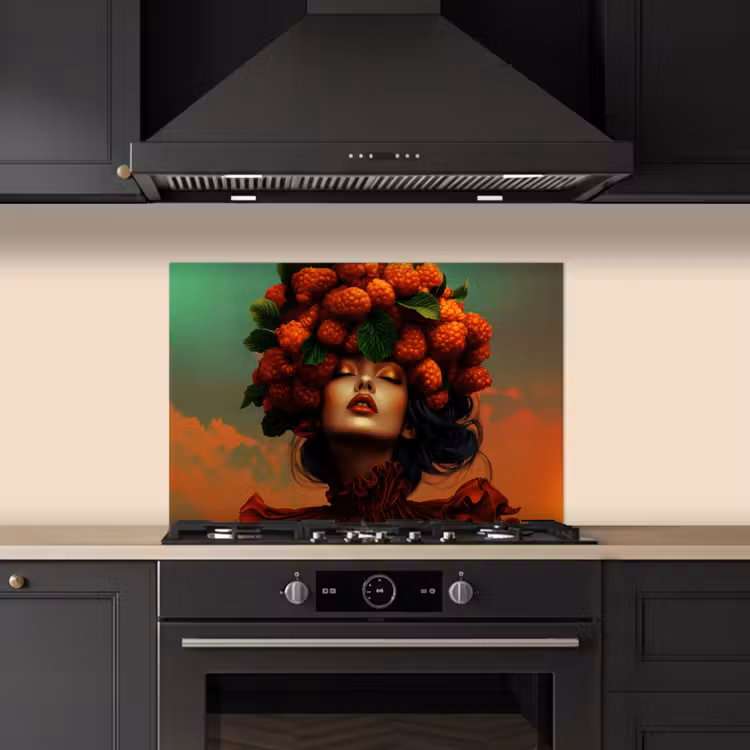 Vrouw - Frambozen - Bladeren keuken achterwand spatscherm klein -sfeer1