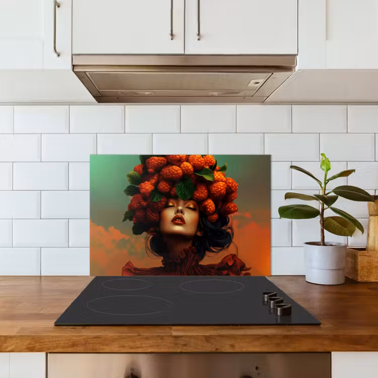Vrouw - Frambozen - Bladeren keuken achterwand spatscherm klein -sfeer2