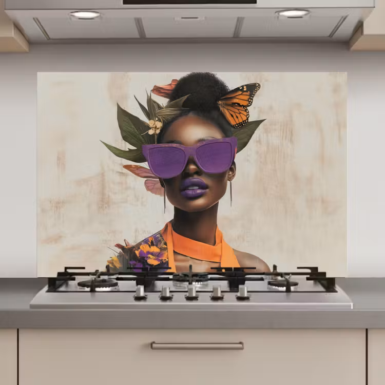 Vrouw - Zonnebril - Vlinder - Bloemen keuken achterwand spatscherm klein -3d_website