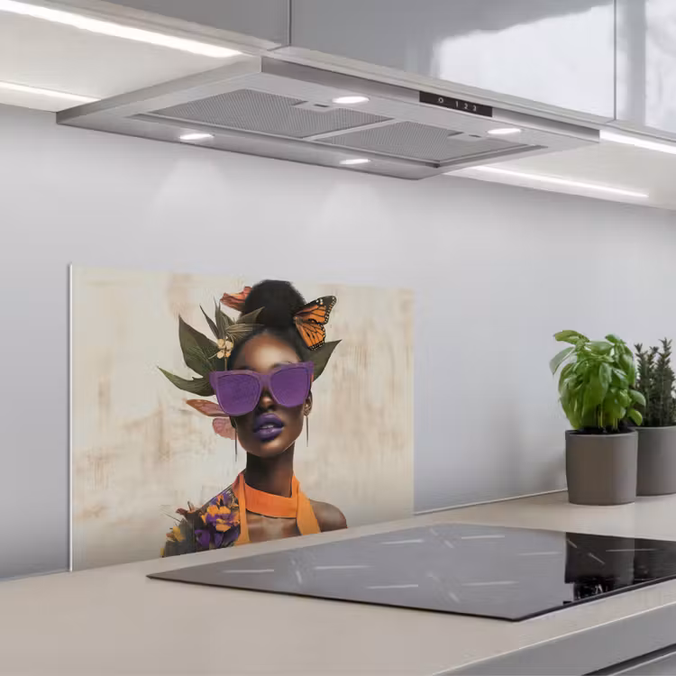 Vrouw - Zonnebril - Vlinder - Bloemen keuken achterwand spatscherm klein -3d_schuin