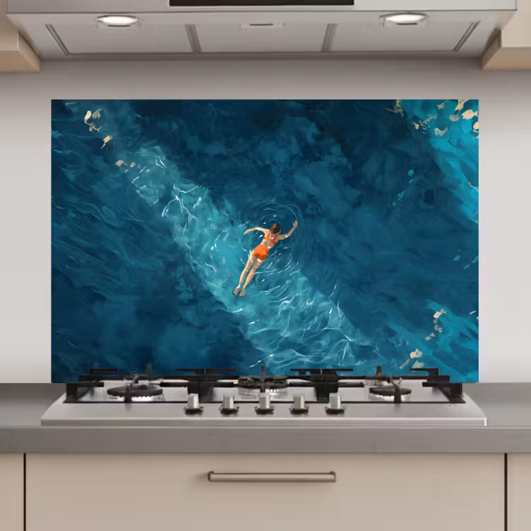 Vrouw - Water - Bikini - Oranje keuken achterwand spatscherm klein -3d_website