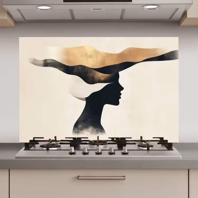 Vrouw - Golven - Zwart keuken achterwand spatscherm klein -3d_website
