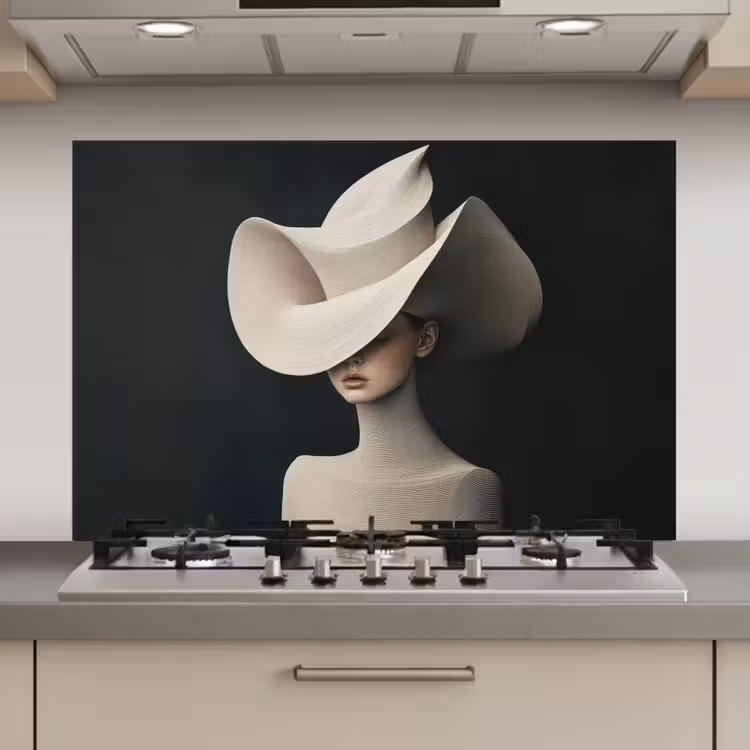 Vrouw - Golvende - Hoed keuken achterwand spatscherm klein -3d_website