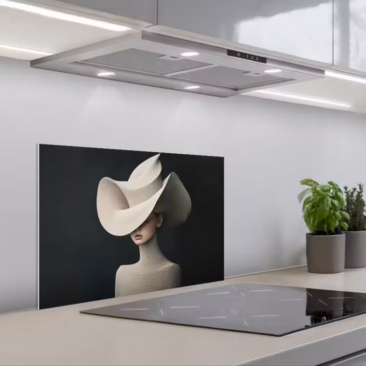 Vrouw - Golvende - Hoed keuken achterwand spatscherm klein -3d_schuin