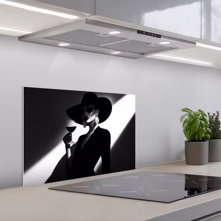Vrouw - Wijn - Chic keuken achterwand spatscherm klein -3d_schuin