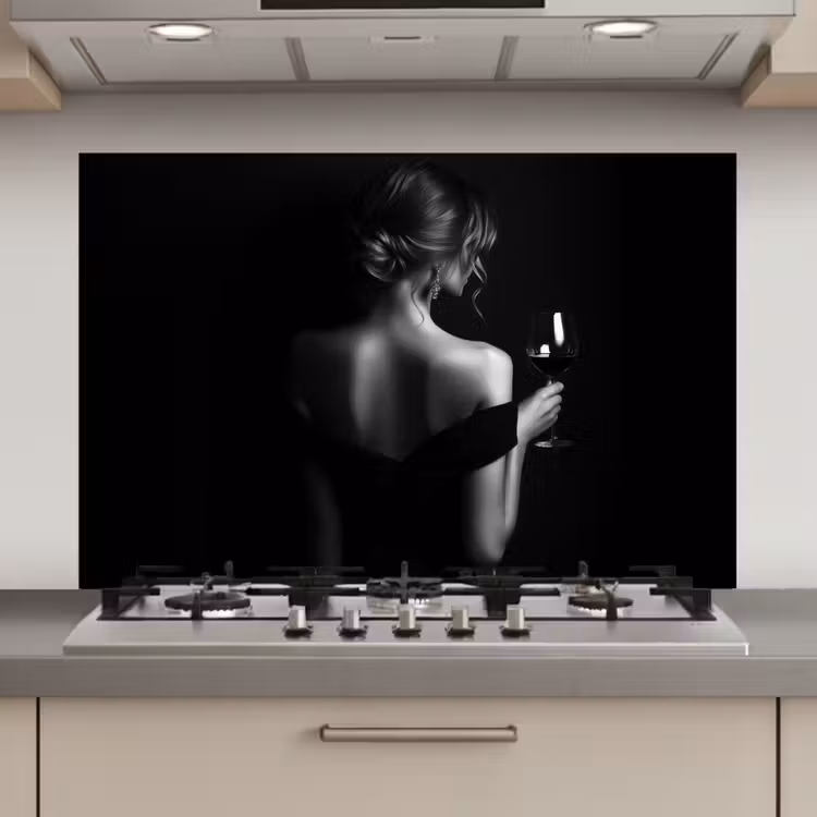 Vrouw - Wijn - Jurk keuken achterwand spatscherm klein -3d_website