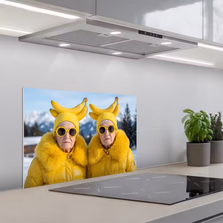 Vrouwen - Bananen - Geel keuken achterwand spatscherm klein -3d_schuin