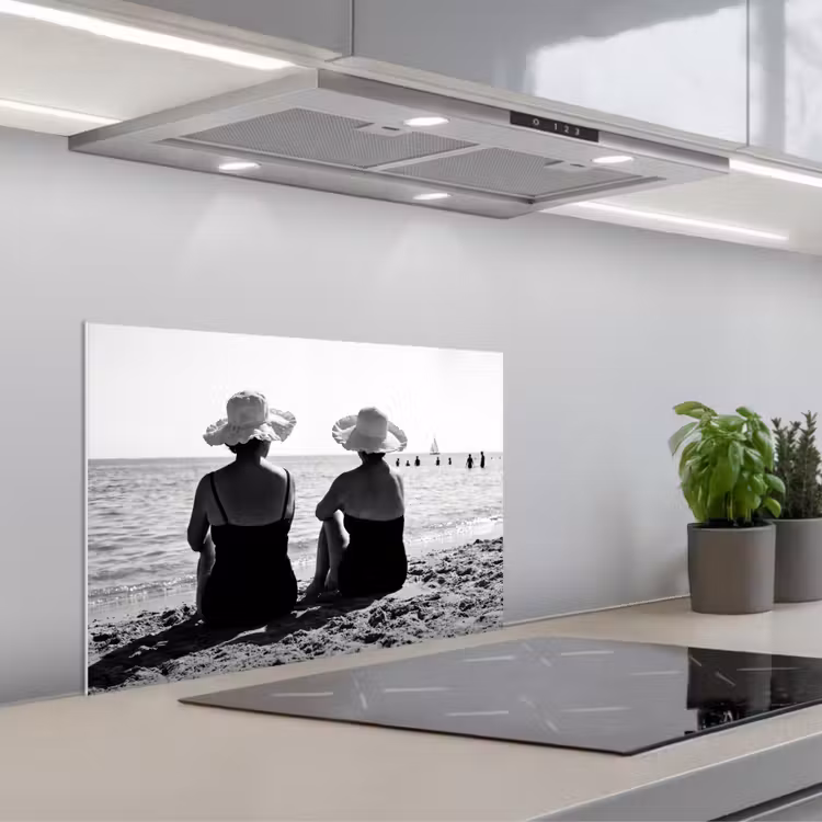 Vrouwen - Zonnehoed - Strand - Zwart - Wit keuken achterwand spatscherm klein -3d_schuin
