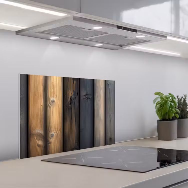 Hout - Planken - Gemengd keuken achterwand spatscherm klein -3d_schuin