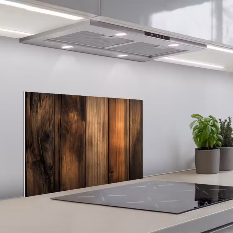Hout - Rustiek - Donkere Planken keuken achterwand spatscherm klein -3d_schuin