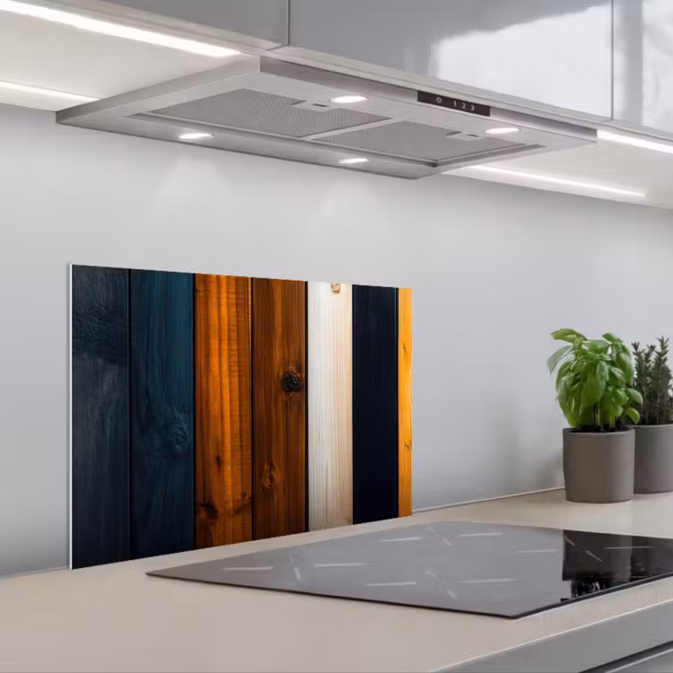 Hout - Planken - Donker - Warm keuken achterwand spatscherm klein -3d_schuin