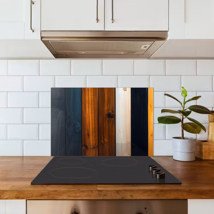 Hout - Planken - Donker - Warm keuken achterwand spatscherm klein -sfeer2