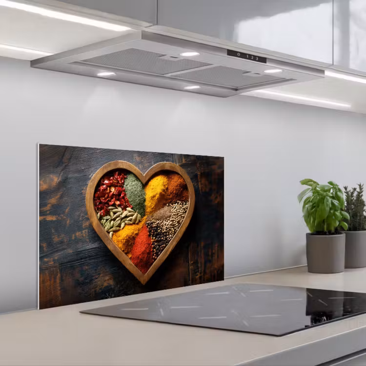 Houten - Hart - Kleurrijke - Specerijen keuken achterwand spatscherm klein -3d_schuin