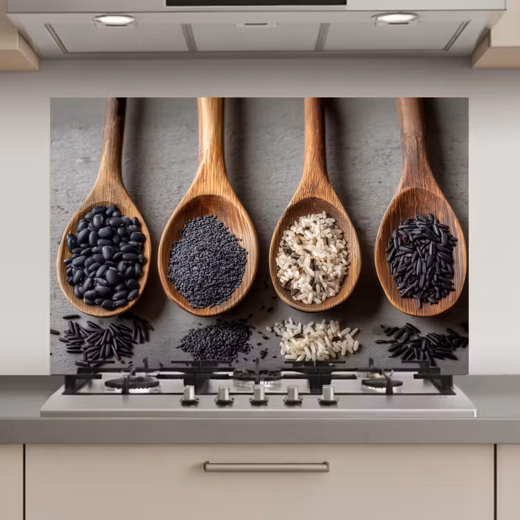 Houten - Lepels - Rijst - Zaden keuken achterwand spatscherm klein -3d_website