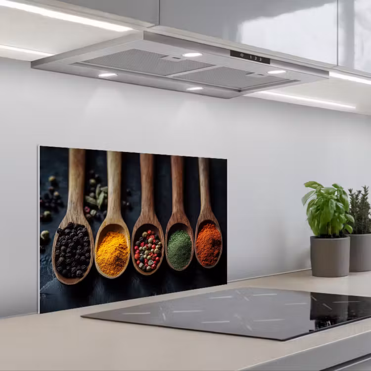Houten - Lepels - Specerijen - Kruiden keuken achterwand spatscherm klein -3d_schuin