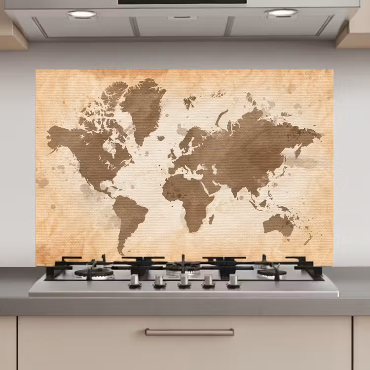Wereldkaart - Beige - Bruin keuken achterwand spatscherm klein -3d_website