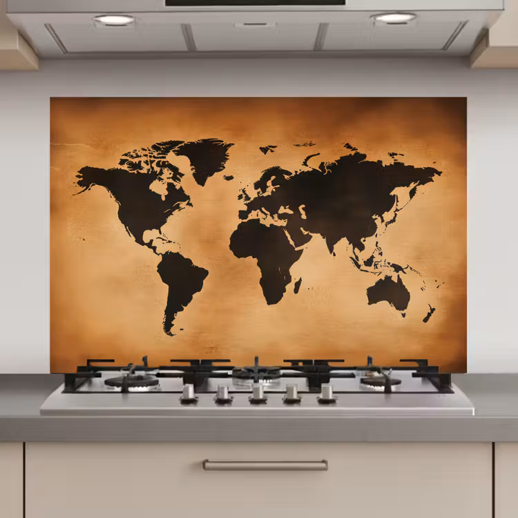 Wereldkaart - Bruin - Kaart keuken achterwand spatscherm klein -3d_website